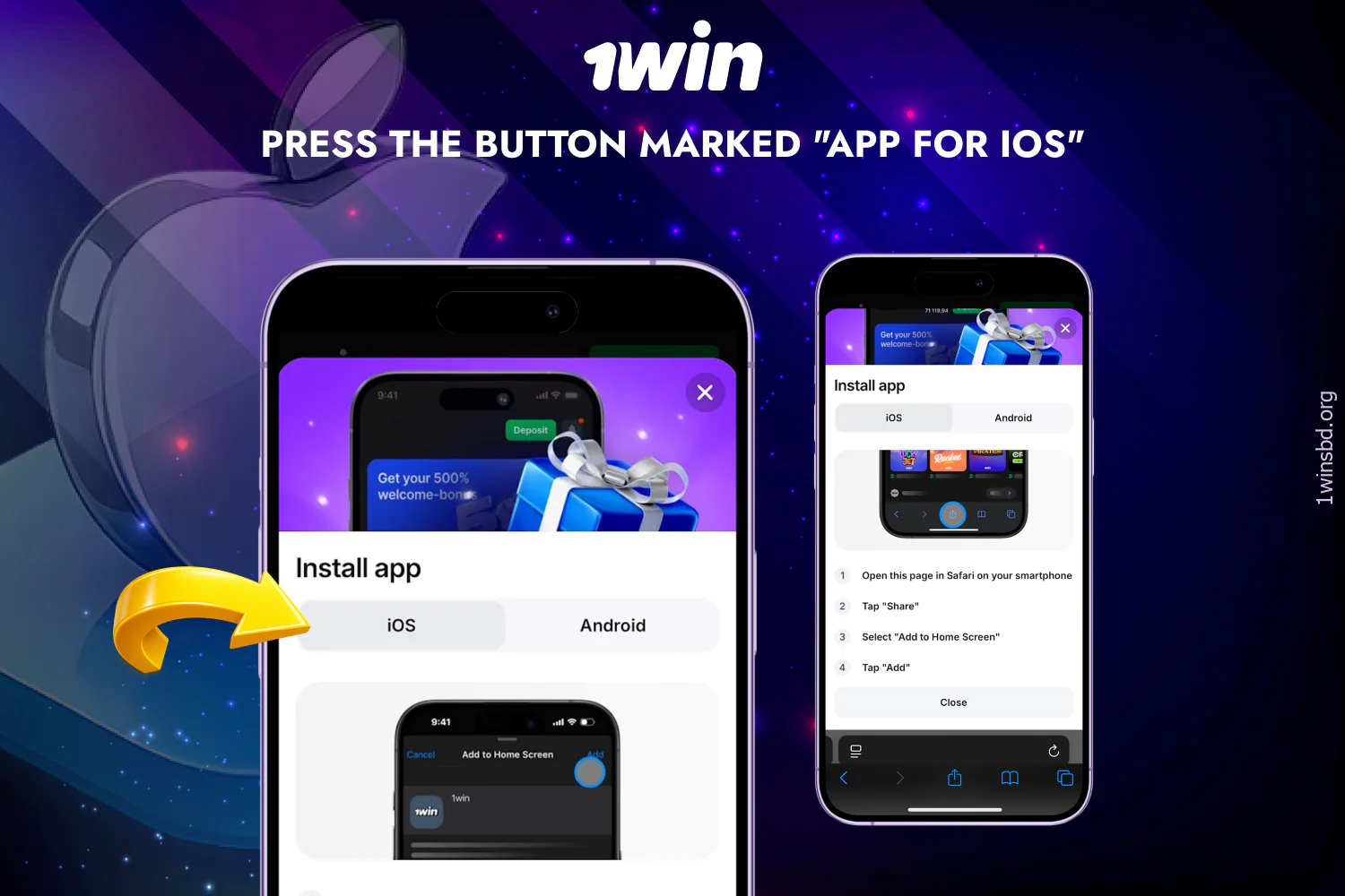 Tap the download button to start the 1win app download process