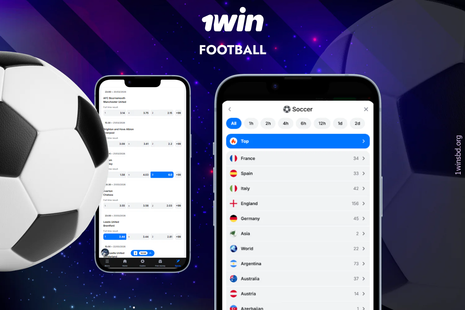 1win offers Bangladeshi players wide range of football betting options in the Sports section