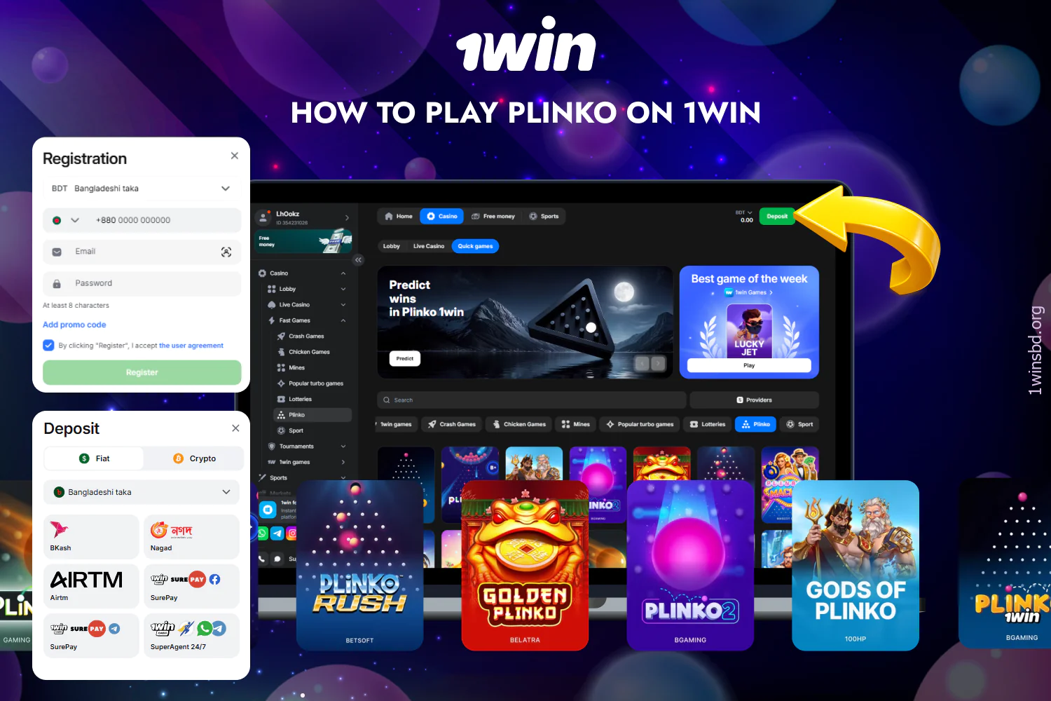 Instructions for players from Bangladesh on how to play Plinko on 1win