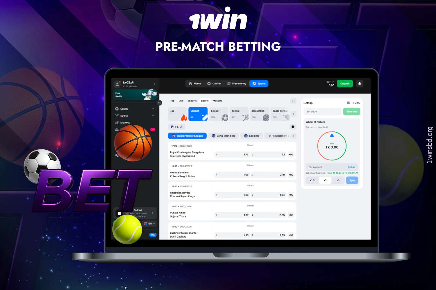 Players from Bangladesh can bet at 1win on both matches starting in a few hours or days and longer term events